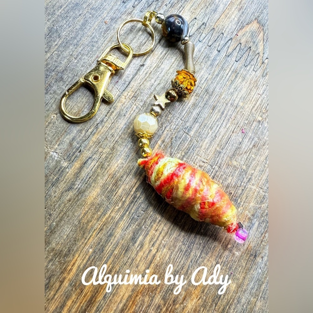 Colorful Beaded Keychain with Gold Clip bumblebee agate